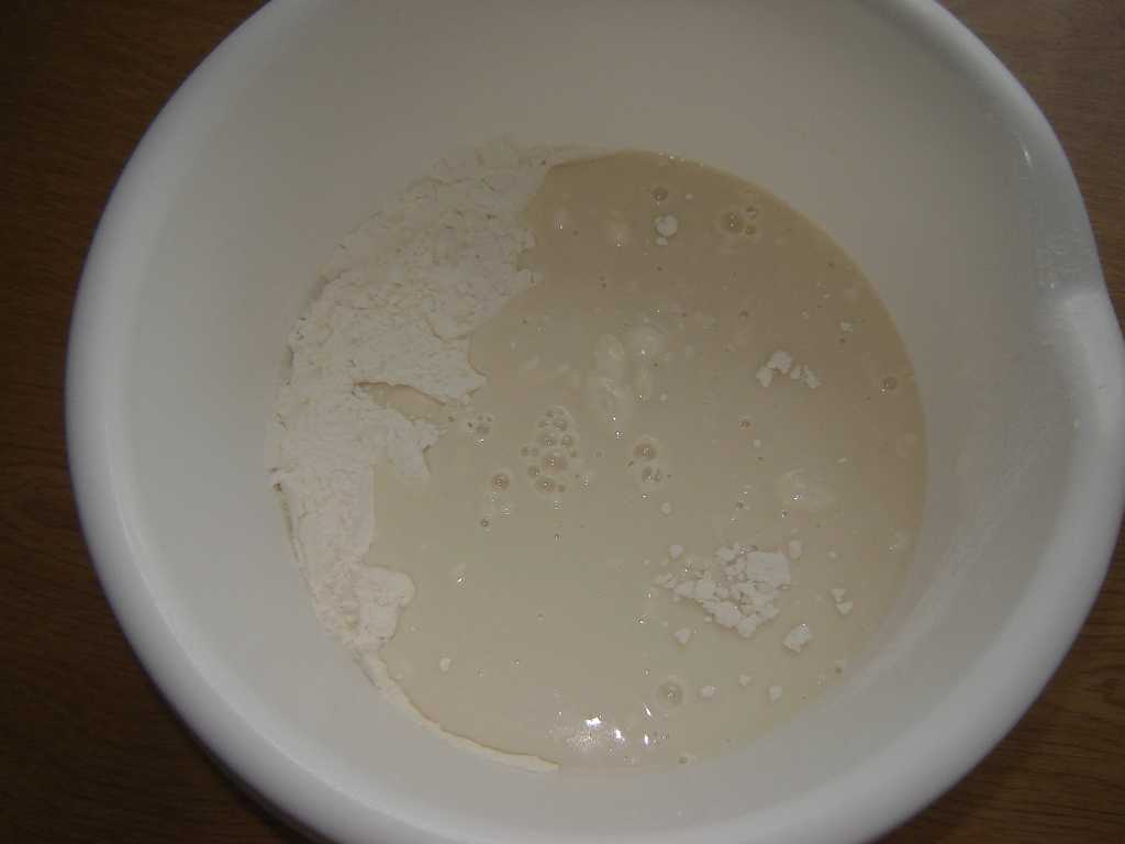 Hefe im warmen Wasser auflösen und zum Mehl geben