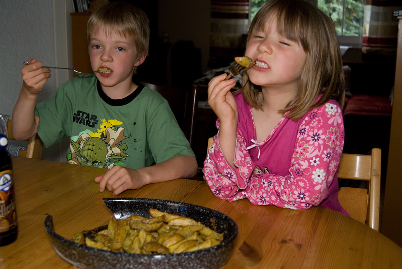 hat gut geschmeckt, auch wenn ich die Form wohl zu nahe an die Glut geschoben habe...