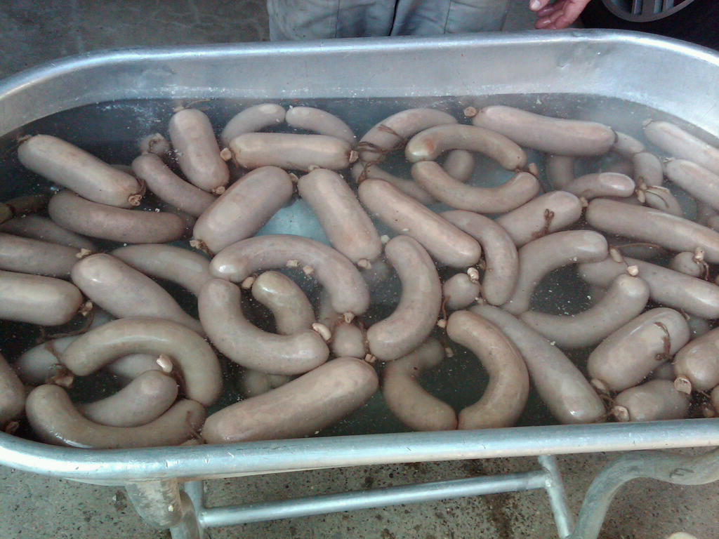 Leberwurst und Schwartenmagen beim abkühlen...... im Relaxbecken .....