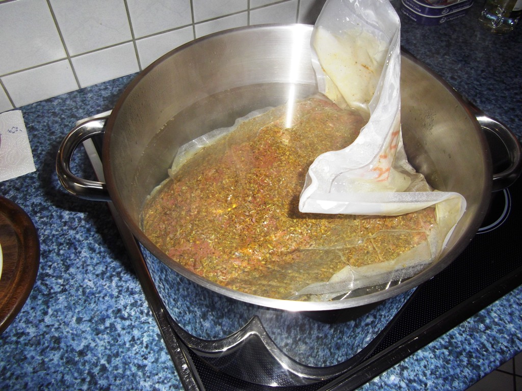 Und ab in den Topf, Wasser hatte 75°C