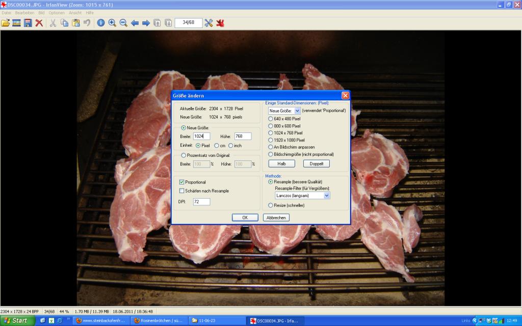 Pixelgröße wählen und Auflösung auf 72 DPI einstellen
